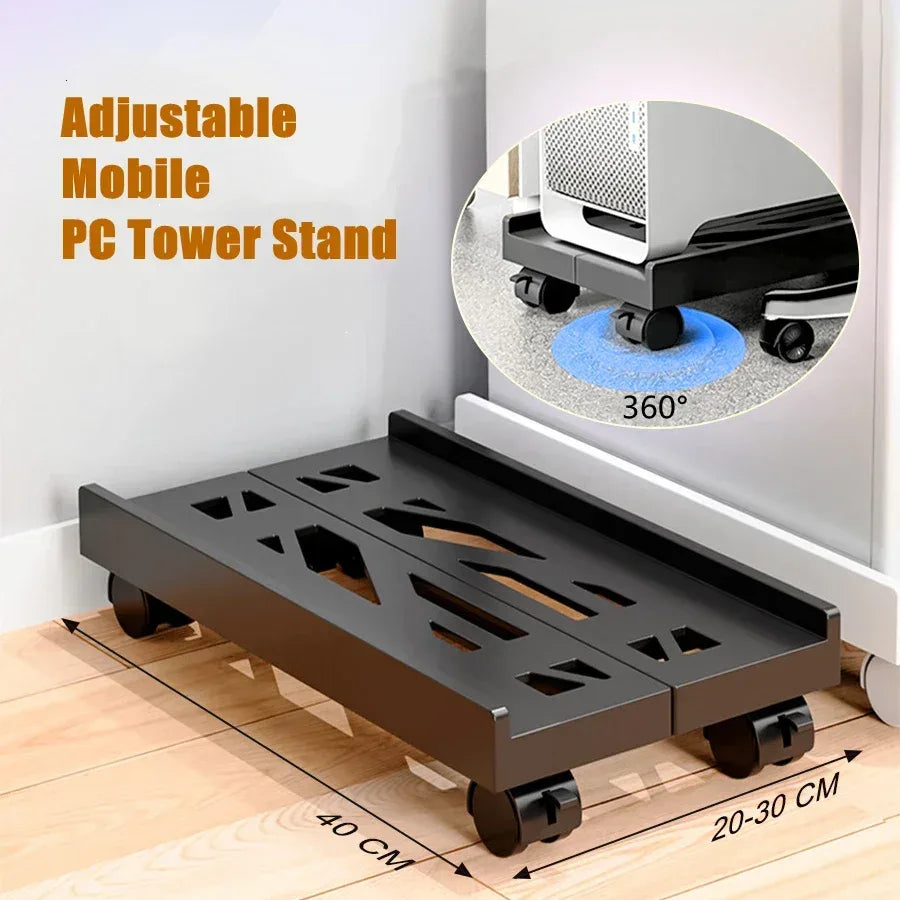 Adjustable Mobile PC Tower Stand with Wheels under Desk CPU Holder Adjustable Stable Mobile Computer Host Stand for Home Office - Urbizia