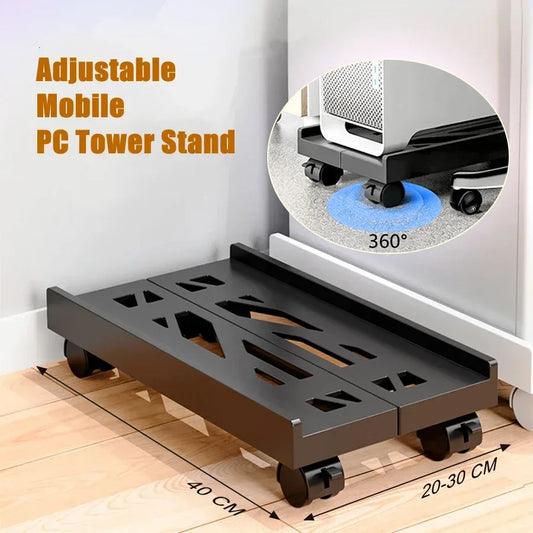 Adjustable Mobile PC Tower Stand with Wheels under Desk CPU Holder Adjustable Stable Mobile Computer Host Stand for Home Office - Urbizia