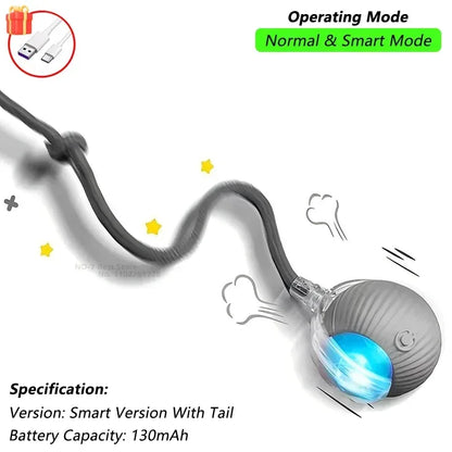 Dog Cat Interactive Ball Toy Automatic Rolling Ball Faux Tail Rechargeable Smart Pet Electric Toy Dog Cat Training Imitate Mouse - Urbizia