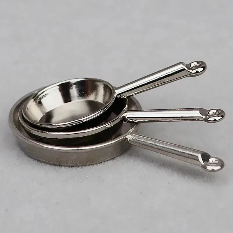 1Set 1:12 Dollhouse Miniature Frying Pan Casserole Metal Cookware Kitchen Model Decor Toy Doll House Accessories