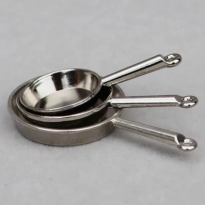 1Set 1:12 Dollhouse Miniature Frying Pan Casserole Metal Cookware Kitchen Model Decor Toy Doll House Accessories