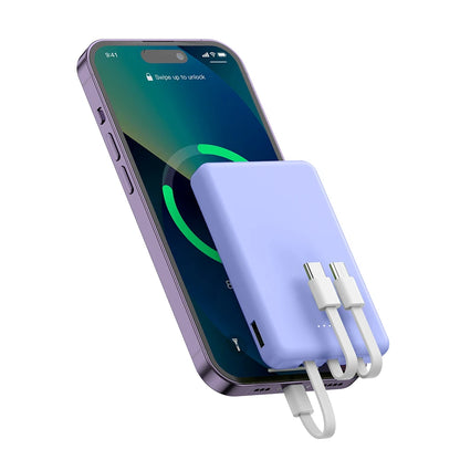 Mini 5000mAh Portable Power Bank With Built-in LED Digital Display, 1 USB-A Port and 3 Integrated Charging Cords, Ultra Compact External Battery Pack, Support Multiple Devices Simultaneous Charging Compatible With  Android Sm