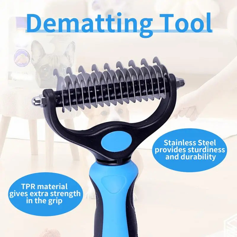 Pet Dematting Comb for Dogs & Cats, Knot Remover Grooming Tool with Stainless Steel Blades, Detangling Brush for Matted Tangled Hair, Professional Pet Grooming Rake for Long Haired Pets