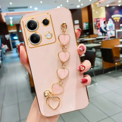 Luxury Plating Love Heart Bracelet Chain Phone Case For XiaoMi 13T 14T Redmi 13C 14C 15 C 4G  Note 14 13 12 Pro Plus Back Cover