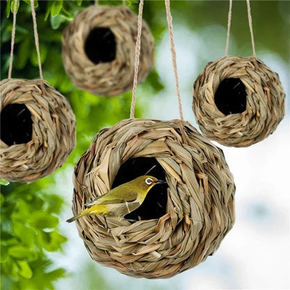 2024 New Birds Nest Bird Cage Grass Egg Cage Bird House Outdoor Decorative Weaved Hanging Parrot Nest Houses Pet Bedroom - Urbizia