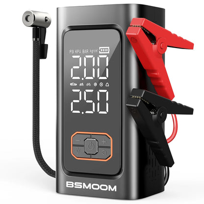 1500A Peak Car Battery Starter Kit, Featuring a 150 PSI Air Compressor, Jump Cable Box, Portable Starter for 12L of Gasoline/10.0L of Diesel Engines, LCD Display, 3-Mode LED Flashlight, Fast Charging USB-C, Lithium Polymer Ba