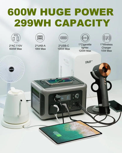ALLPOWERS R600 Portable Powerstation with Solarpanel (Optional)，299Wh 600W LiFePO4 Battery for Home Backup Outdoors Camping RV