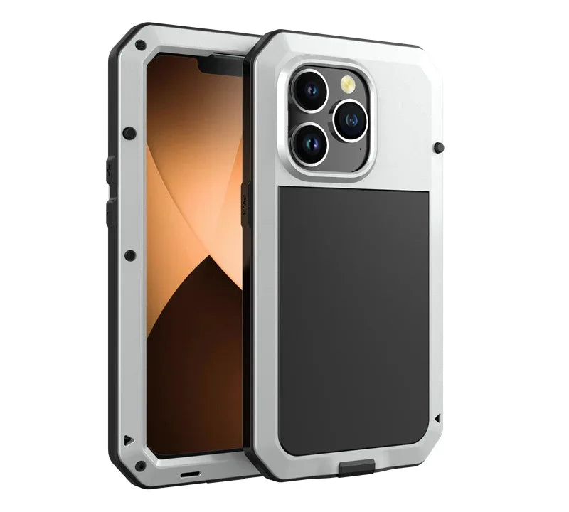 IP54 Waterproof Heavy Duty Metal Case For iPhone 17 Air 16 15 Pro Max 14 Plus 13 12 Mini 11 With Gorilla Glass Cover Fundas