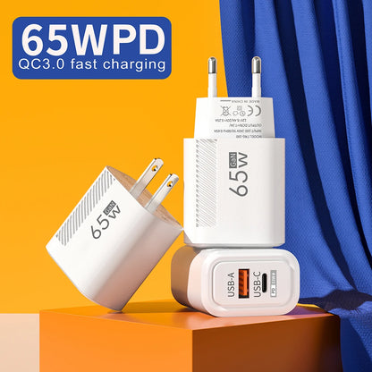 65W GaN USB C Fast Charger QC3.0 EU/US Plug Phone Charger Adapter For iPhone Samsung Xiaomi Quick Charging Type C Wall Charger