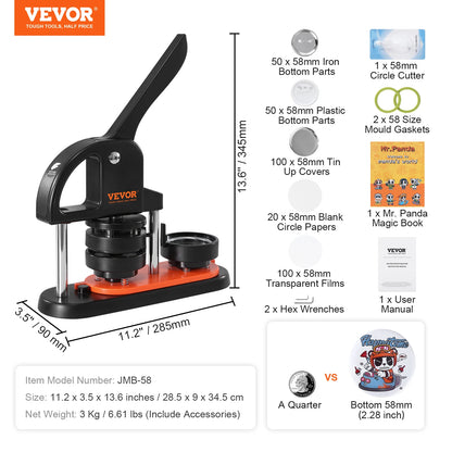 SucceBuy Button Maker 25/32/58 Pin Maker with Button Parts Ergonomic Arc Handle Punch Press Kit Button Maker Machine