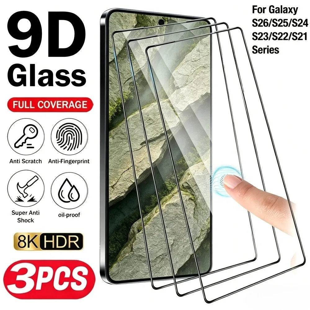 3Pcs Full Cover Ultra Clear Tempered Glass for Samsung Galaxy S26 S25 S24 S23 Ultra S22 S21 Plus S25 S24 FE 9H Screen Protector