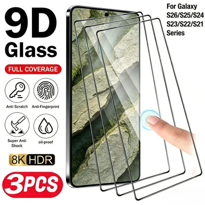 3Pcs Full Cover Ultra Clear Tempered Glass for Samsung Galaxy S26 S25 S24 S23 Ultra S22 S21 Plus S25 S24 FE 9H Screen Protector