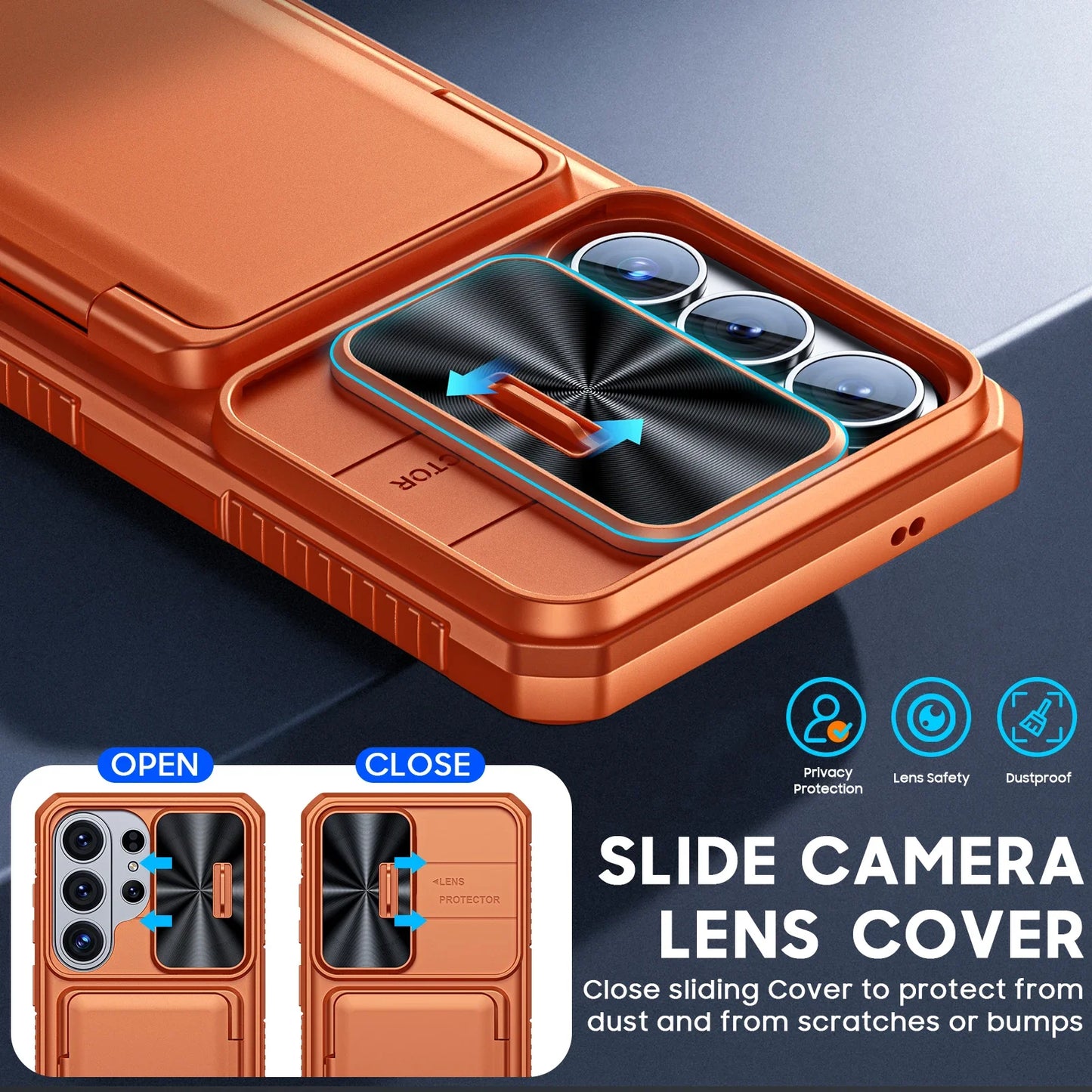for Galaxy S26 Ultra Case Wallet RFID,Cards Holder,Camera Cove,Full Body Rugged Shockproof Silicone Protective Phone Case-orange