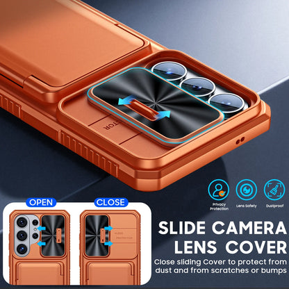 for Galaxy S26 Ultra Case Wallet RFID,Cards Holder,Camera Cove,Full Body Rugged Shockproof Silicone Protective Phone Case-orange