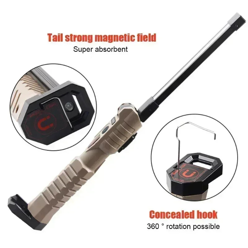 Folding COB XPE LED Work Light USB Rechargeable Portable Flashlight Magnetic Base Hook Car Repair Emergency Inspection Red SOS - Urbizia