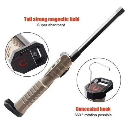 Folding COB XPE LED Work Light USB Rechargeable Portable Flashlight Magnetic Base Hook Car Repair Emergency Inspection Red SOS - Urbizia