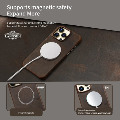 for Magsafe Case for iPhone 15 16 17 18 Pro Max Air Promax 17Pro 16Pro 18Pro Retro Luxury Genuine PULL-UP Leather Back Cover