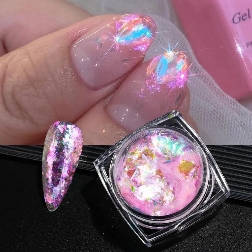 6pcs Aurora Opal Nail Glitter Flakes Iridescent Nail Pigment Crystal Mermaid Sparkly Dreamy Nail Art Sequins Manicure Decoration