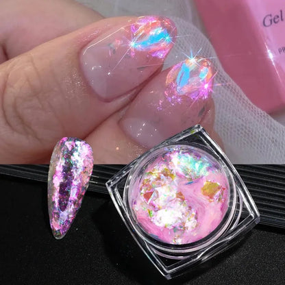6pcs Aurora Opal Nail Glitter Flakes Iridescent Nail Pigment Crystal Mermaid Sparkly Dreamy Nail Art Sequins Manicure Decoration