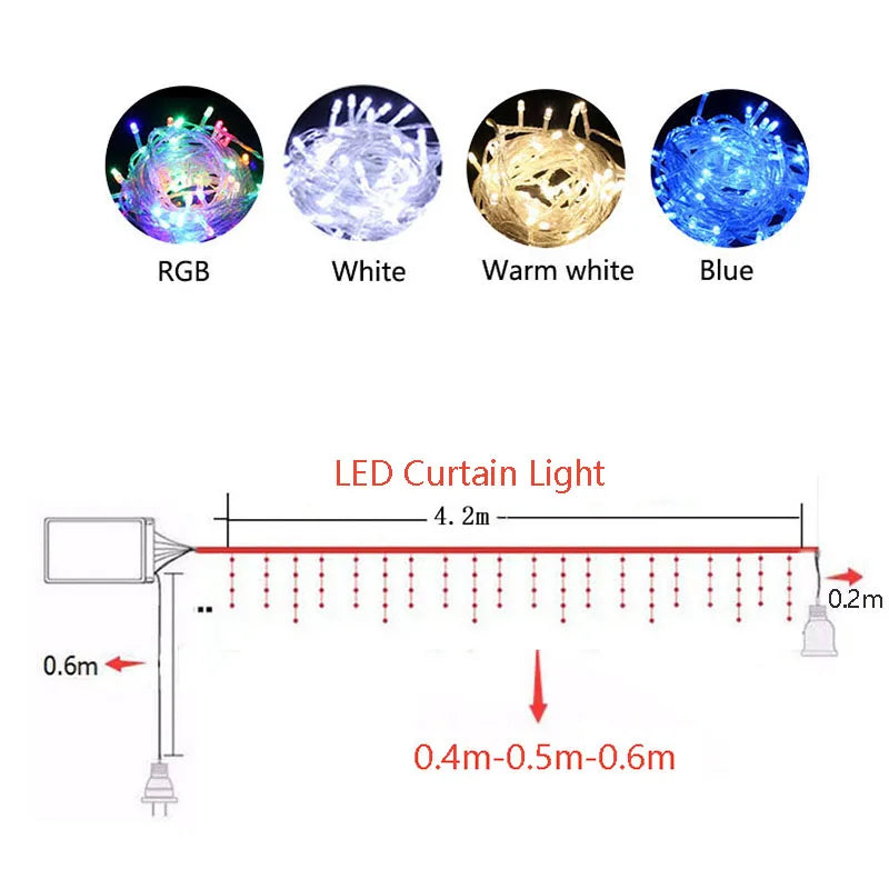 5M LED Curtain Icicle String Lights — Christmas Garland Fairy Light