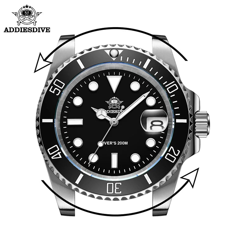 ADDIESDIVE Quartz Luxury Stainless Steel Gift Watch Diver Watch 200M C3 BGW9 Super Luminous Ceramic Bezel Sport Men Watches Fash