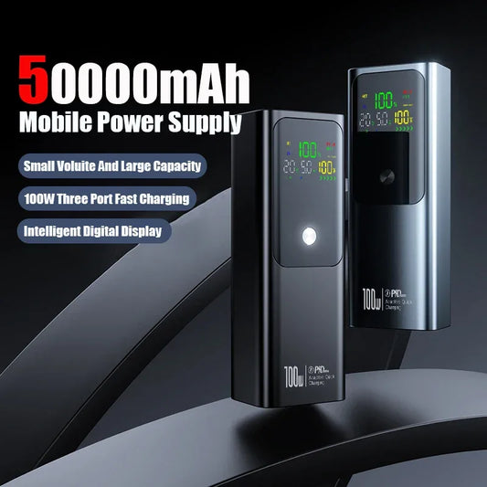 50000mAh Portable Color Screen Power Bank Supports PD100W Bidirectional Fast Charging Suitable For IPhone Laptop Samsung Xiaomi