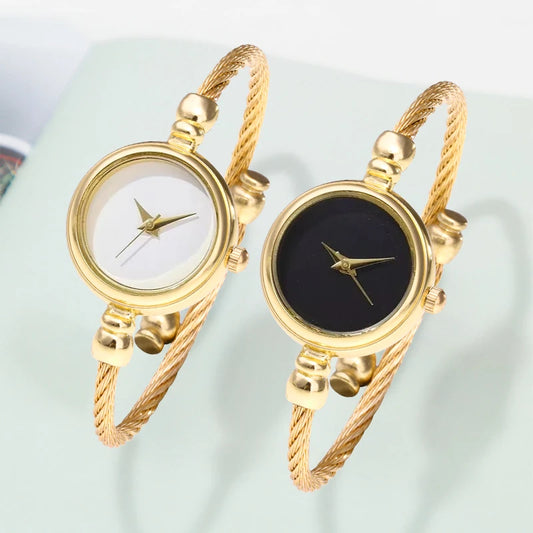 2PCS Women's Watches Fashion Gold Fine Strap Ladies Bracelet Watch Female Wrist Watch Women Clock Relojes