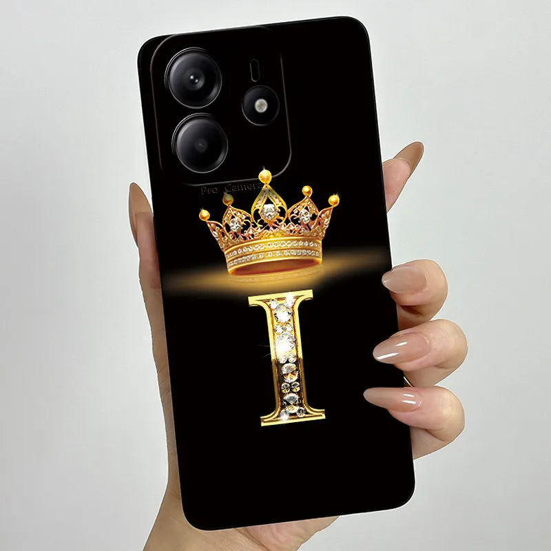 Case For Xiaomi Redmi Note 14 5G Phone Cover Note14 Global Funda Luxury Crown Letters Soft Silicone Back Cover For Redmi Note 14