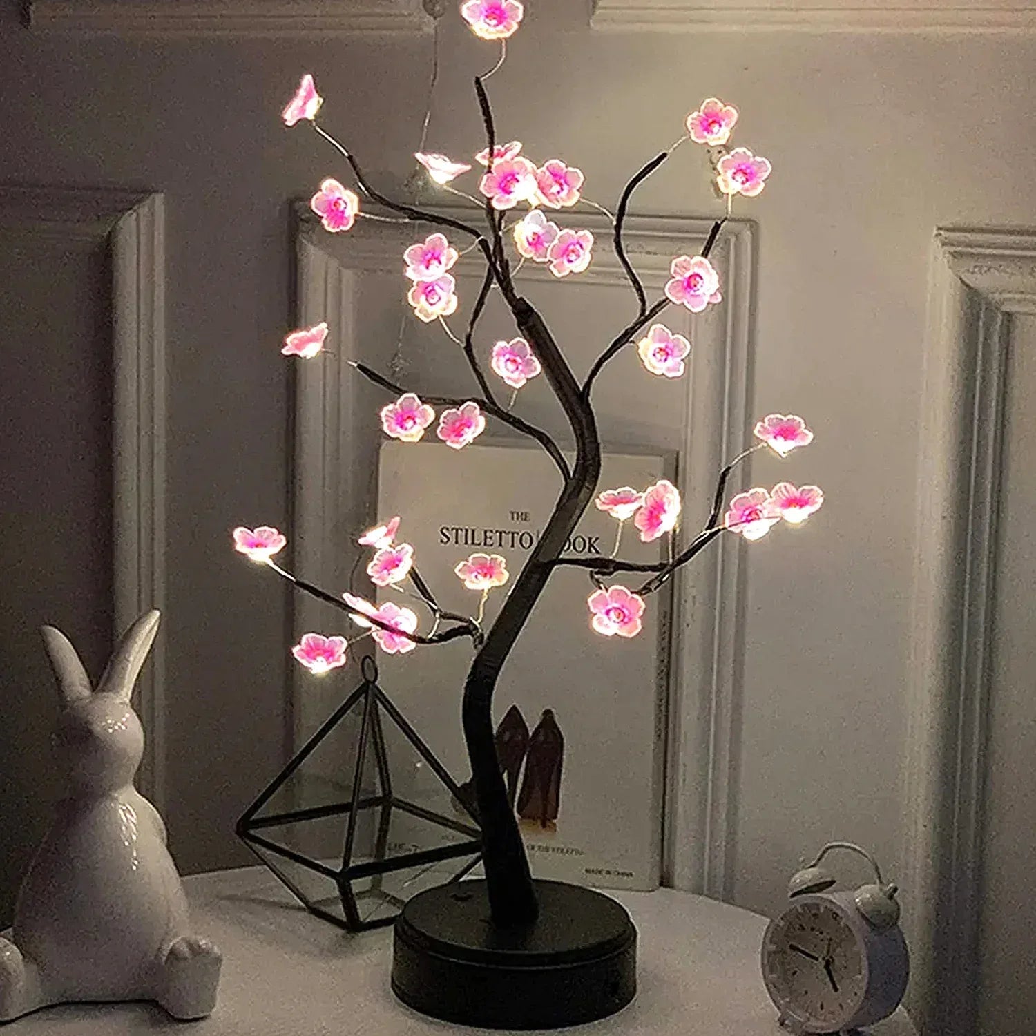 Table Tree Night Light USB/Battery Powered Touch Switch Artificial Bonsai Cherry Blossom Desktop Tree LED Lamp Light Decoration - Urbizia