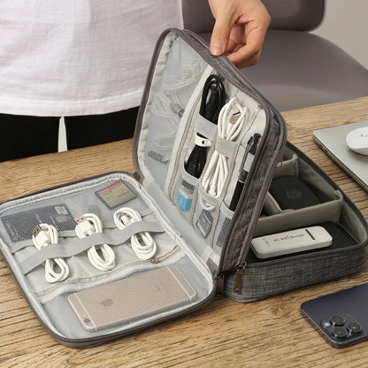 Three Layer Digital Storage Bag Multi-functional Cable Storage Box Portable Waterproof Travel Case for Data Mobile Power Bank