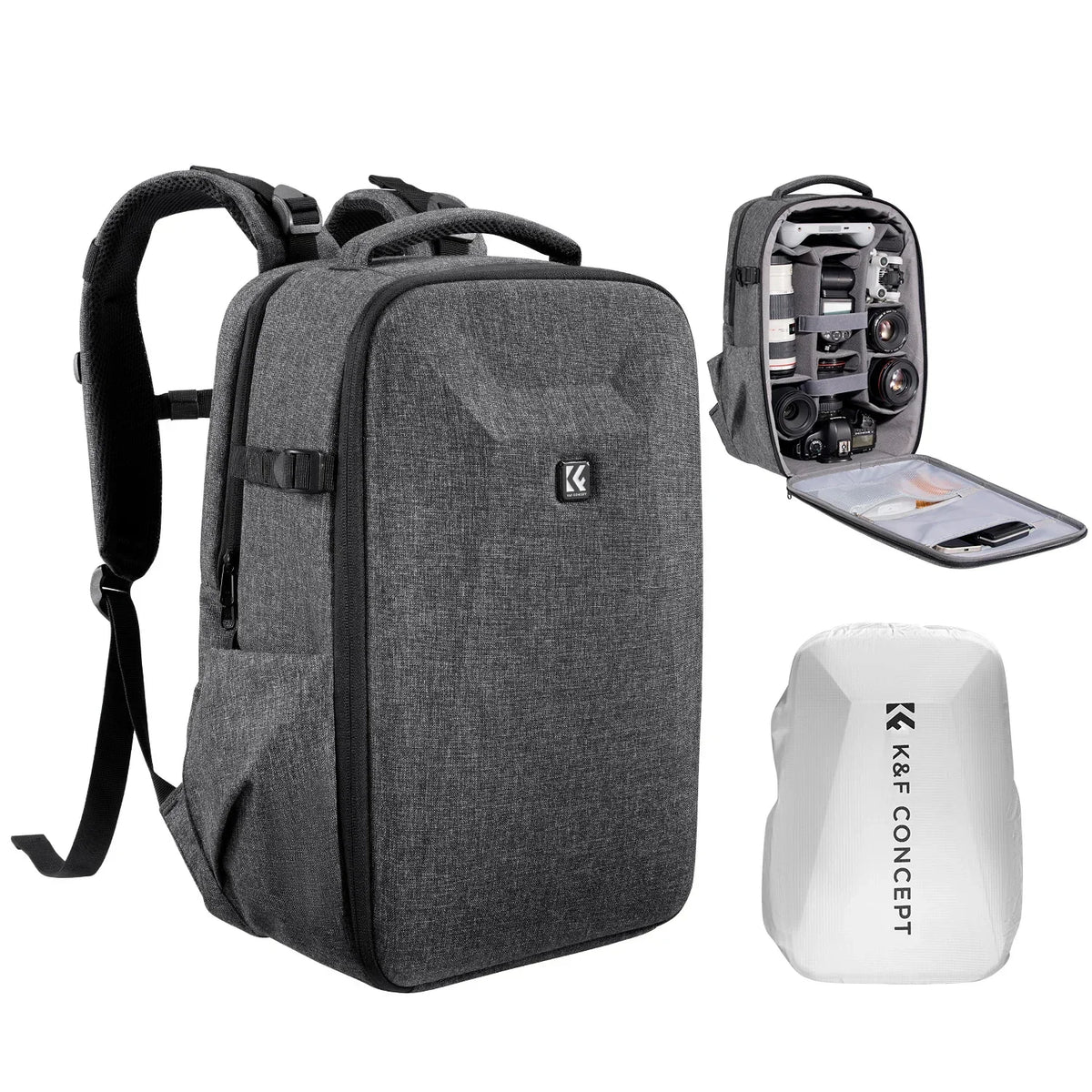 K&F CONCEPT 22L Camera Bag Large Capacity Travel Photography Backpack Waterproof Men's Backpack Bag DSLR/SLR Camera Rain Cover