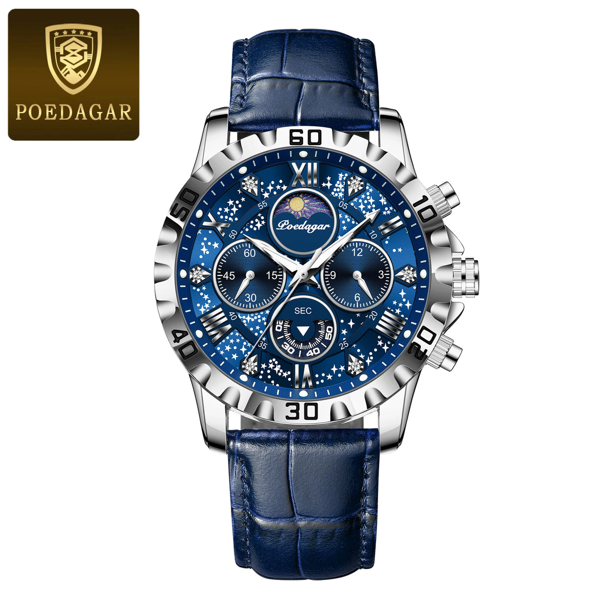 POEDAGAR Luxury Fashion Man Watch Waterproof Luminous Chronograph Leather Watches For Men Sports Outdoor Men's Quartz Wristwatch
