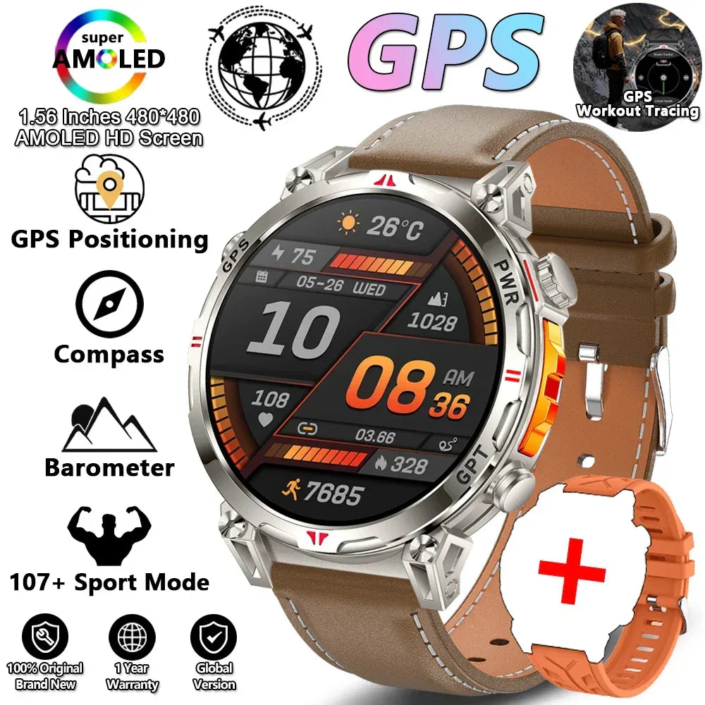 2026 New Outdoor Sports Smartwatch Men GPS Positioning 650mAh HD Call 1.56-inch AMOLED Screen Compass 5ATM Waterproof Watch Man - Urbizia