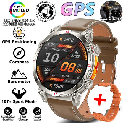 2026 New Outdoor Sports Smartwatch Men GPS Positioning 650mAh HD Call 1.56-inch AMOLED Screen Compass 5ATM Waterproof Watch Man - Urbizia