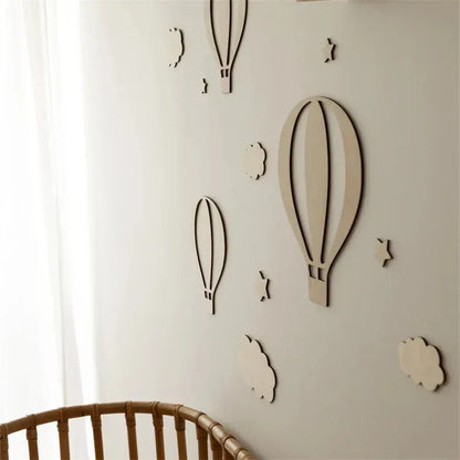 13Pcs Ins Wooden Hot Air Balloon Cloud Star Set Wall Stickers Home Decoration Background Wooden Wall Stickers Holiday Decoration Wall Crafts Cute Boy and Girl Room Wooden Balloon Wall Stickers Homestay Coffee Bar Decorative W - Urbizia