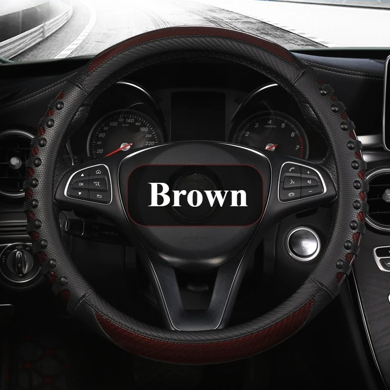 Carbon Fiber Leather Auto Steering Wheel Cover Universal Non Slip Steering Wheel Covers Car Accessories Interior Steering Covers