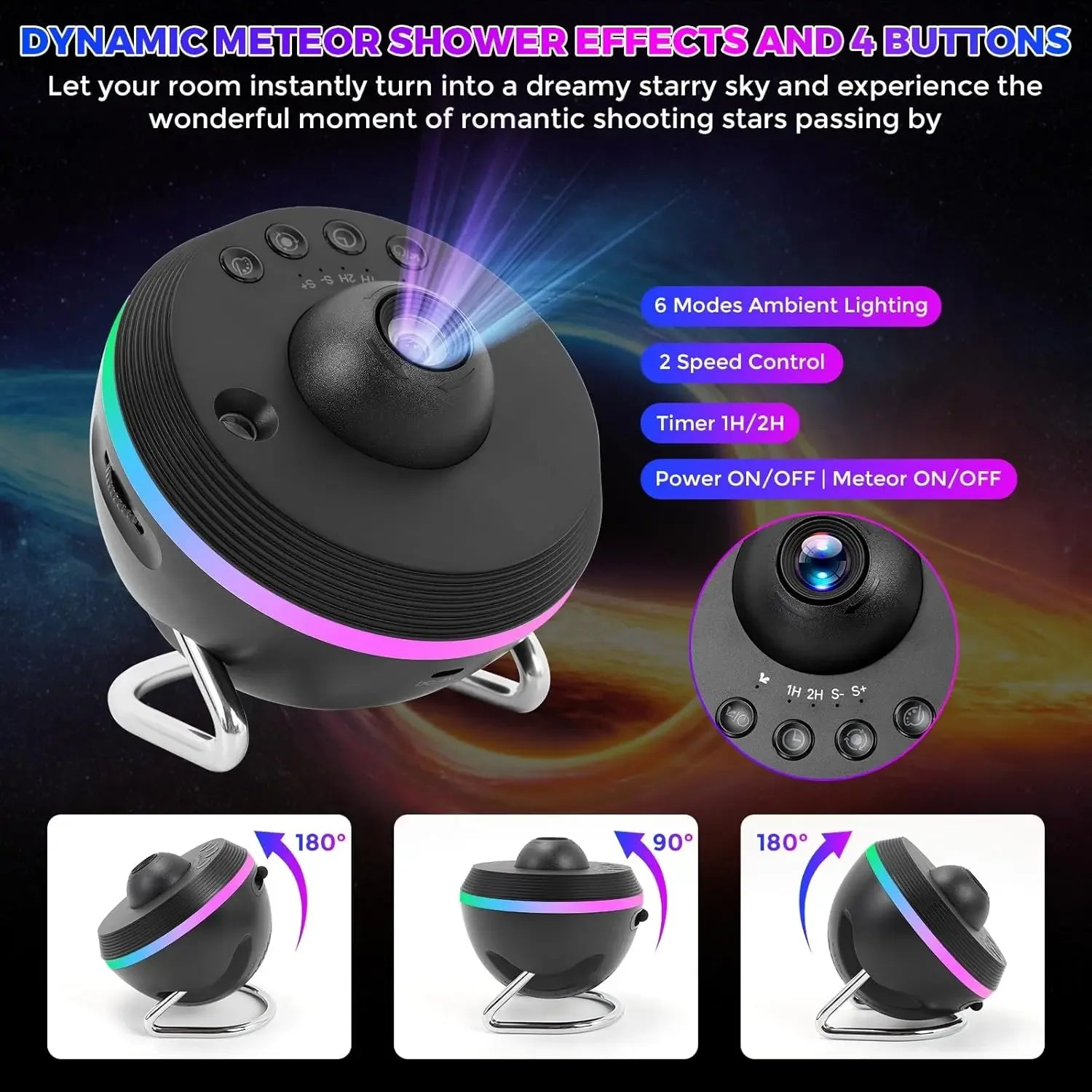 Galaxy Meteor Projector Night Light Lamp 360° Rotary Planetarium Projector 4K HD Star Projector For Kids Adults Room Decoration - Urbizia