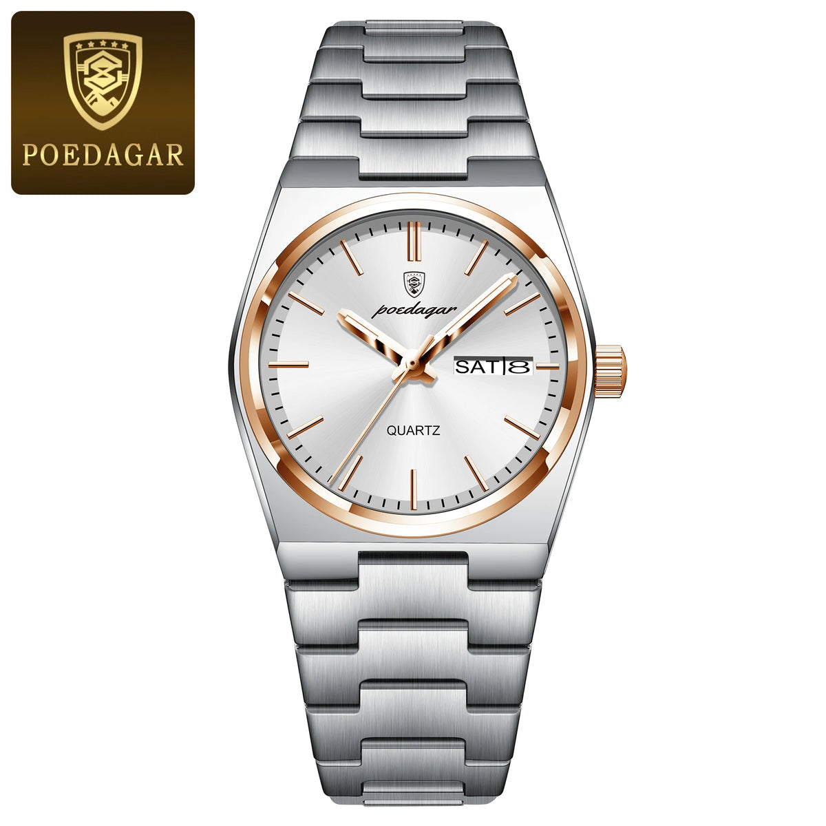 POEDAGAR Elegant Watches For Women Waterproof Luminous Date Week Ladies Watch Quartz Stainless Steel Woman's Fashion Wristwatch
