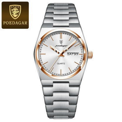 POEDAGAR Elegant Watches For Women Waterproof Luminous Date Week Ladies Watch Quartz Stainless Steel Woman's Fashion Wristwatch