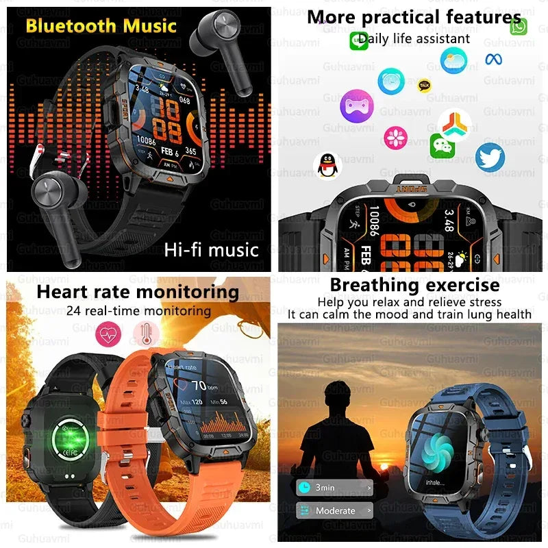 2025 New Military Grade Smart Watch Men 1.96" AMOLED Screen 5ATM Waterproof Simming Sports Fitness Tracker BT Call Smartwatches - Urbizia