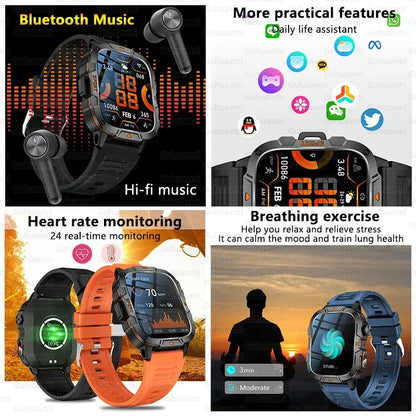 2025 New Military Grade Smart Watch Men 1.96" AMOLED Screen 5ATM Waterproof Simming Sports Fitness Tracker BT Call Smartwatches - Urbizia