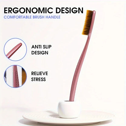 soft hair toothbrush 5pcs bag with curved extended brush head for deep oral cleaning in 5 colors for adults,