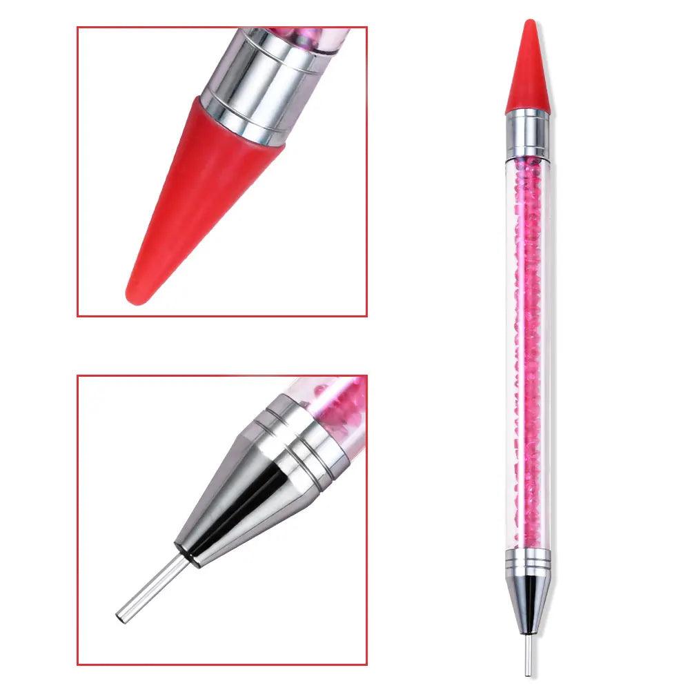 1Pc Dual Heads Point Drill Pen Acrylic Handle Crystal Beads Rhinestone Gems Picker Dotting Wax Pencil DIY Nail Art Tools