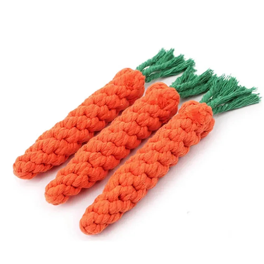 1Pcs Carrot Dog Bite Rope Pet Dog Toys Safe Durable Braided Bite Dog Chew Toys Resistant Puppy Molar Cleaning Teeth Cotton Rope - Urbizia
