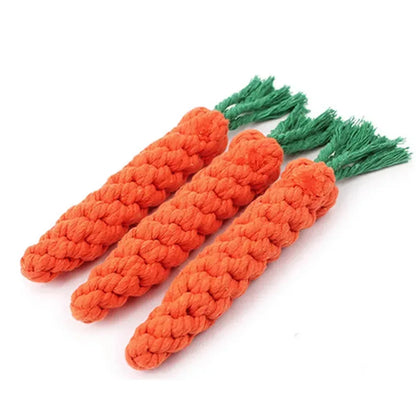 1Pcs Carrot Dog Bite Rope Pet Dog Toys Safe Durable Braided Bite Dog Chew Toys Resistant Puppy Molar Cleaning Teeth Cotton Rope - Urbizia