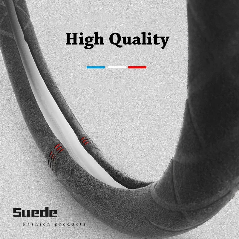 Car Steering Wheel Covers Cowhide Suede Steering Wheel Cover Wrap Universal 37-38cm Breathable Steering Covers Car Accessories