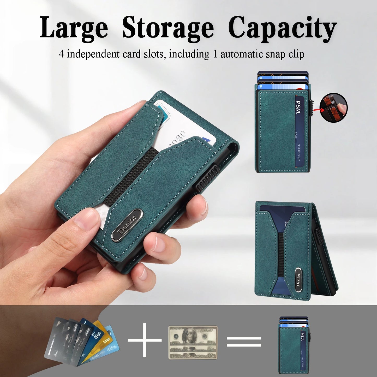Denior Magsafe Magnetic Card Bag, Press Type Automatic Pop-Up Multifunctional Card Box, Can Hold 6-10 Credit Cards Leather Walle