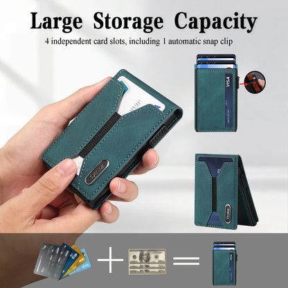 Denior Magsafe Magnetic Card Bag, Press Type Automatic Pop-Up Multifunctional Card Box, Can Hold 6-10 Credit Cards Leather Walle