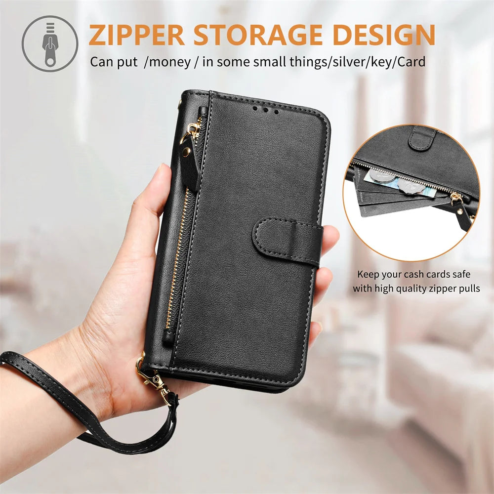 Zipper Leather Phone Wallet Case Book For Samsung Galaxy M62 M56 M55 M54 M53 M52 M36 M35 M34 M33 M32 M15 M12 F16 F06 Flip Cover