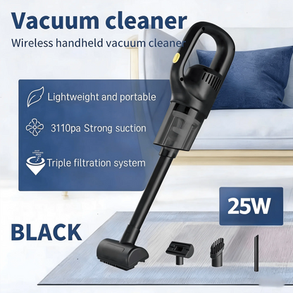 Portable Wireless Handheld Vacuum Cleaner, Car Vacuum Cleaner. Dual Use For Car And Home - Comes With 3 Brush Heads. USB Rechargeable (Includes 1800mAh Lithium Battery). 3100Pa Strong Suction, Detachable Dust Cup. Ergonomic H